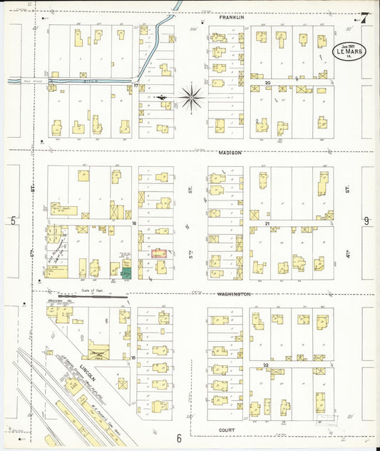 Sanborn Fire Insurance Map from Le Mars, Plymouth County, Iowa (1907), Sheet #0007 - Historic Sanborn Fire Insurance Map Print, vintage old map wall art