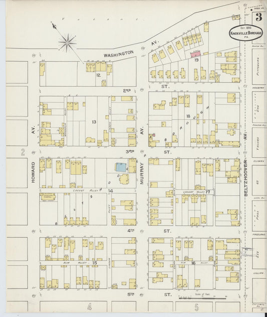 Sanborn Fire Insurance Map from Knoxville Borough, Allegheny County, Pennsylvania (1893), Sheet #0003 - Historic Sanborn Fire Insurance Map Print, vintage old map wall art, antique decor, genealogy gift, Pennsylvania Pennsylvania map