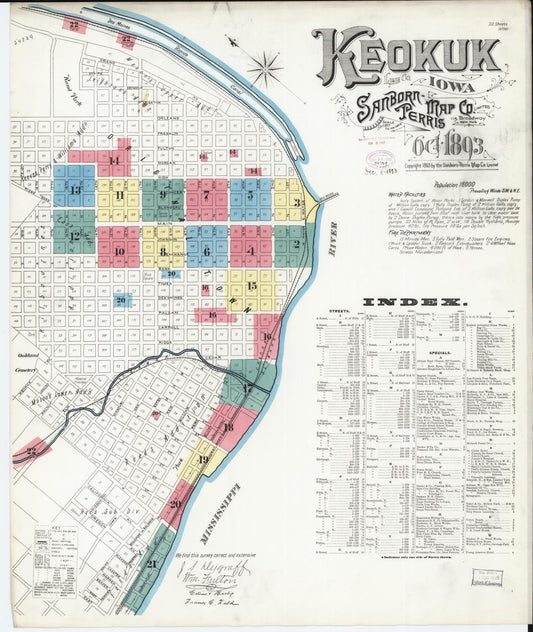 Sanborn Fire Insurance Map from Keokuk, Lee County, Iowa (1893), Sheet #0001 - Historic Sanborn Fire Insurance Map Print, vintage old map wall art