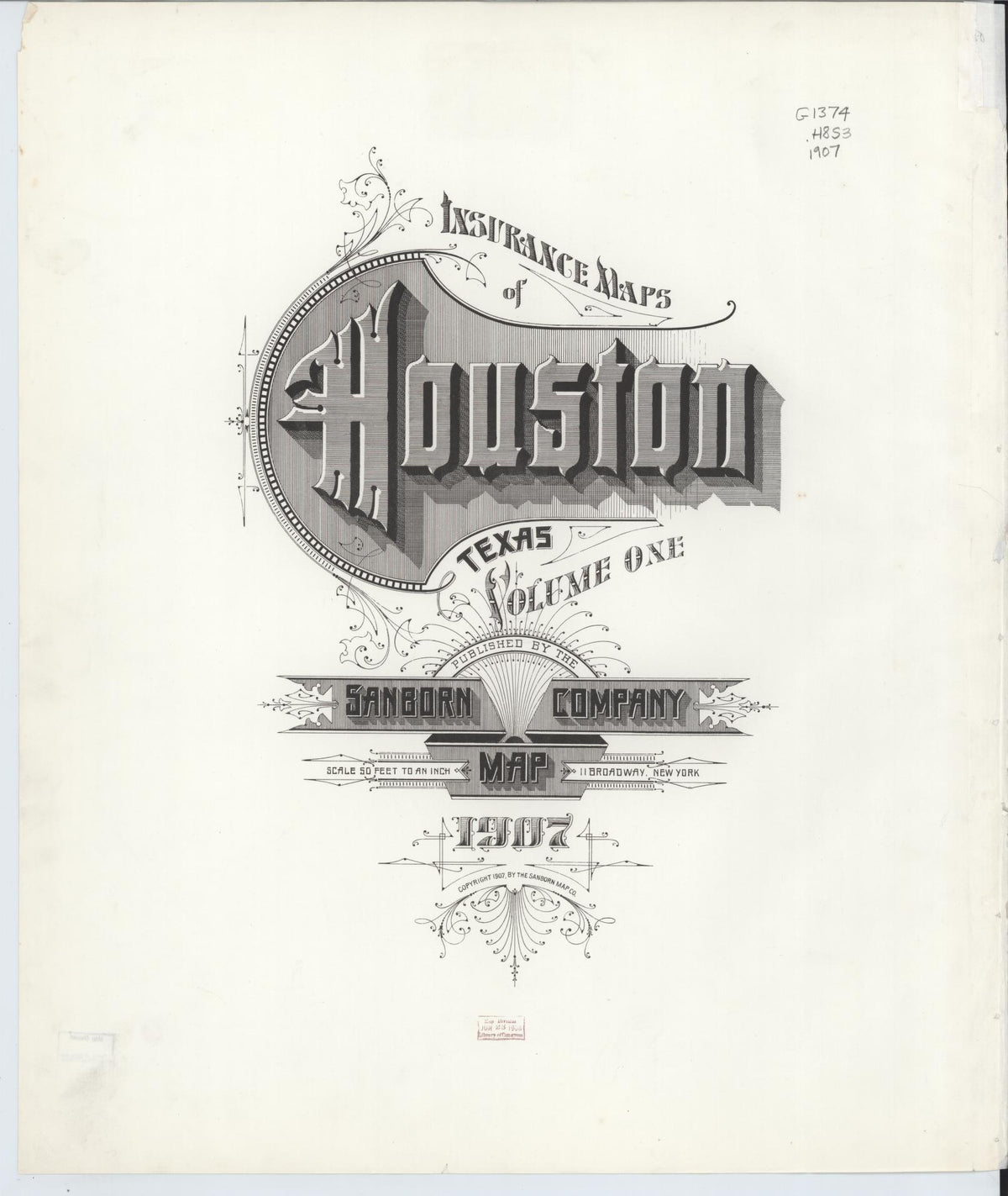 Sanborn Fire Insurance Map from Houston, Harris County, Texas (1907), Sheet #0001 - Complete Map Set gallery image, historic Sanborn map, vintage wall art, Texas Texas