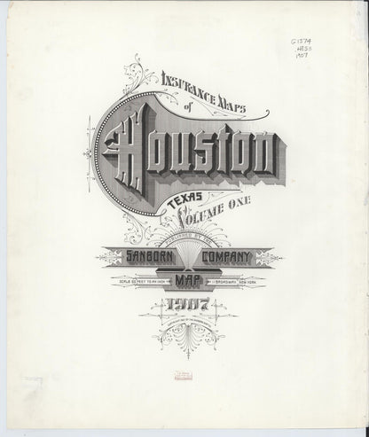 Sanborn Fire Insurance Map from Houston, Harris County, Texas (1907), Sheet #0001 - Complete Map Set gallery image, historic Sanborn map, vintage wall art, Texas Texas