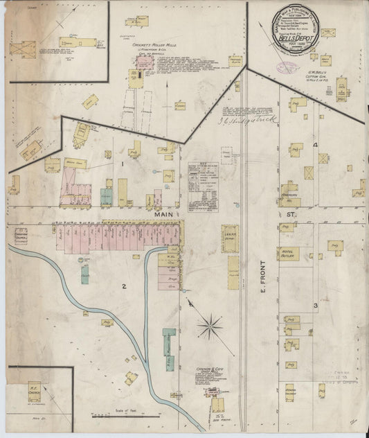 Sanborn Fire Insurance Map from Bells Depot, Crockett County, Tennessee (1888), Sheet #0001 - Historic Sanborn Fire Insurance Map Print, vintage old map wall art, antique decor, genealogy gift, Tennessee Tennessee map
