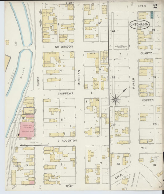 Sanborn Fire Insurance Map from Ontonagon, Ontonagon County, Michigan (1893), Sheet #0002 - Historic Sanborn Fire Insurance Map Print, vintage old map wall art, antique decor, genealogy gift, Michigan Michigan map