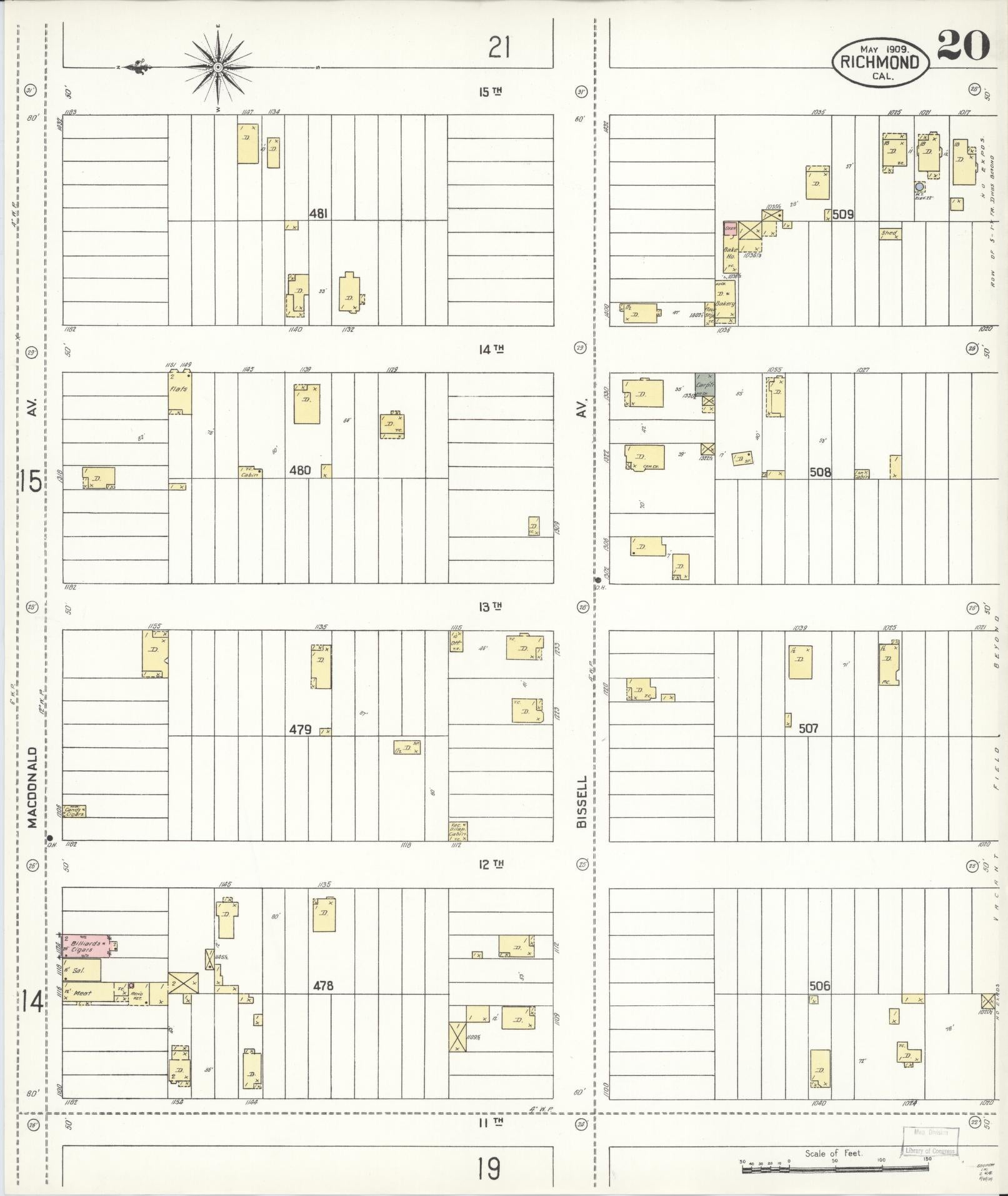 Sanborn Fire Insurance Map from Richmond, Contra Costa County, California (1909), Sheet #0020 - Complete Map Set gallery image, historic Sanborn map, vintage wall art, California California