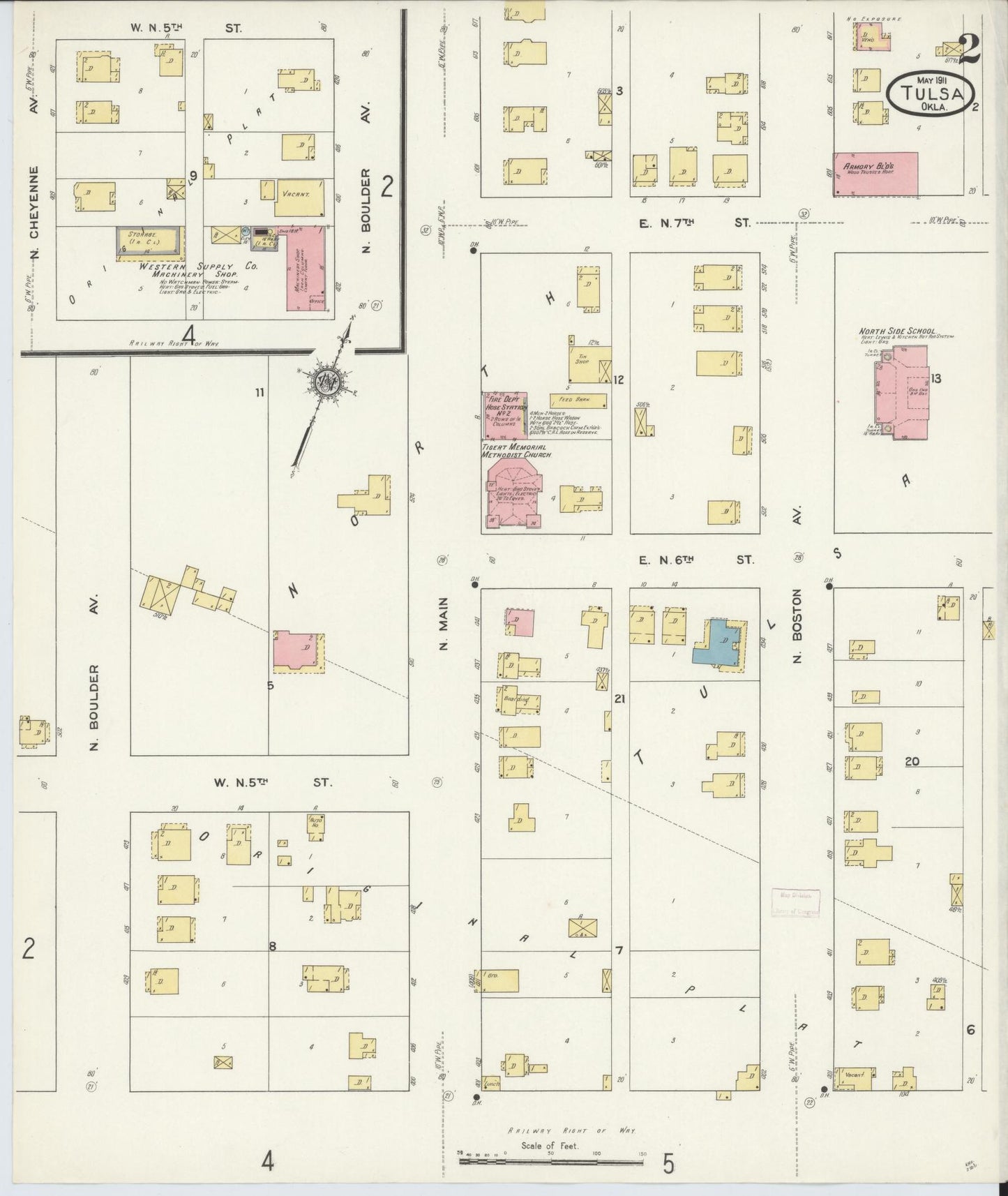 Sanborn Fire Insurance Map from Tulsa, Tulsa County, Oklahoma (1911), Sheet #0002 - Complete Map Set gallery image, historic Sanborn map, vintage wall art, Oklahoma Oklahoma