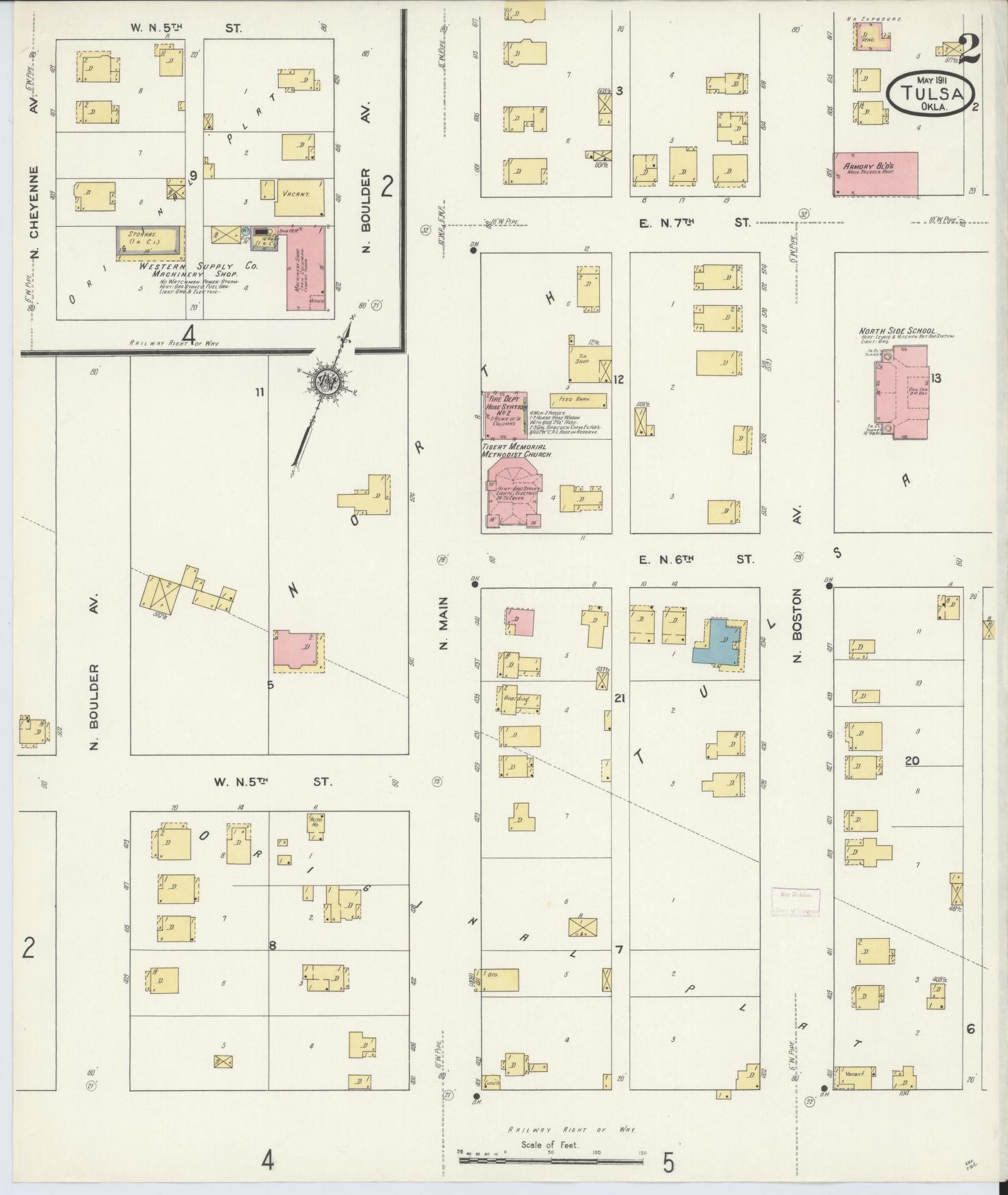 Sanborn Fire Insurance Map from Tulsa, Tulsa County, Oklahoma (1911), Sheet #0002 - Complete Map Set gallery image, historic Sanborn map, vintage wall art, Oklahoma Oklahoma