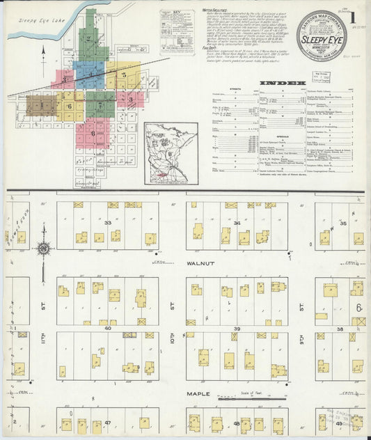 Sanborn Fire Insurance Map from Sleepy Eye, Brown County, Minnesota (1917), Sheet #0001 - Historic Sanborn Fire Insurance Map Print, vintage old map wall art, antique decor, genealogy gift, Minnesota Minnesota map