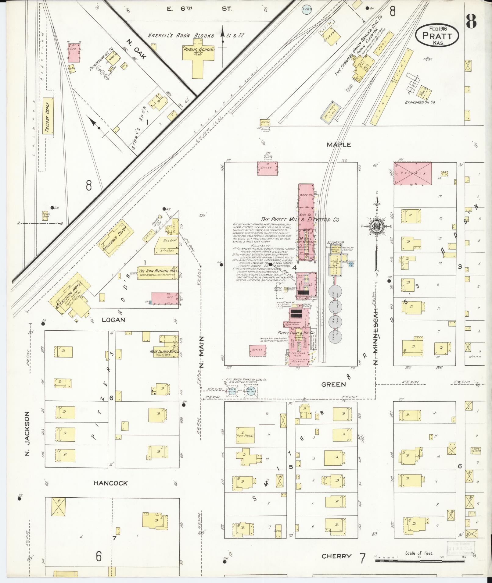 Sanborn Fire Insurance Map from Pratt, Pratt County, Kansas (1916), Sheet #0008 - Complete Map Set gallery image, historic Sanborn map, vintage wall art, Kansas Kansas