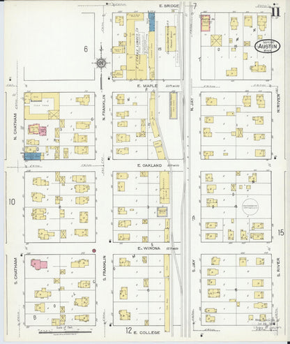 Sanborn Fire Insurance Map from Austin, Mower County, Minnesota (1917), Sheet #0011 - Historic Sanborn Fire Insurance Map Print, vintage old map wall art, antique decor, genealogy gift, Minnesota Minnesota map