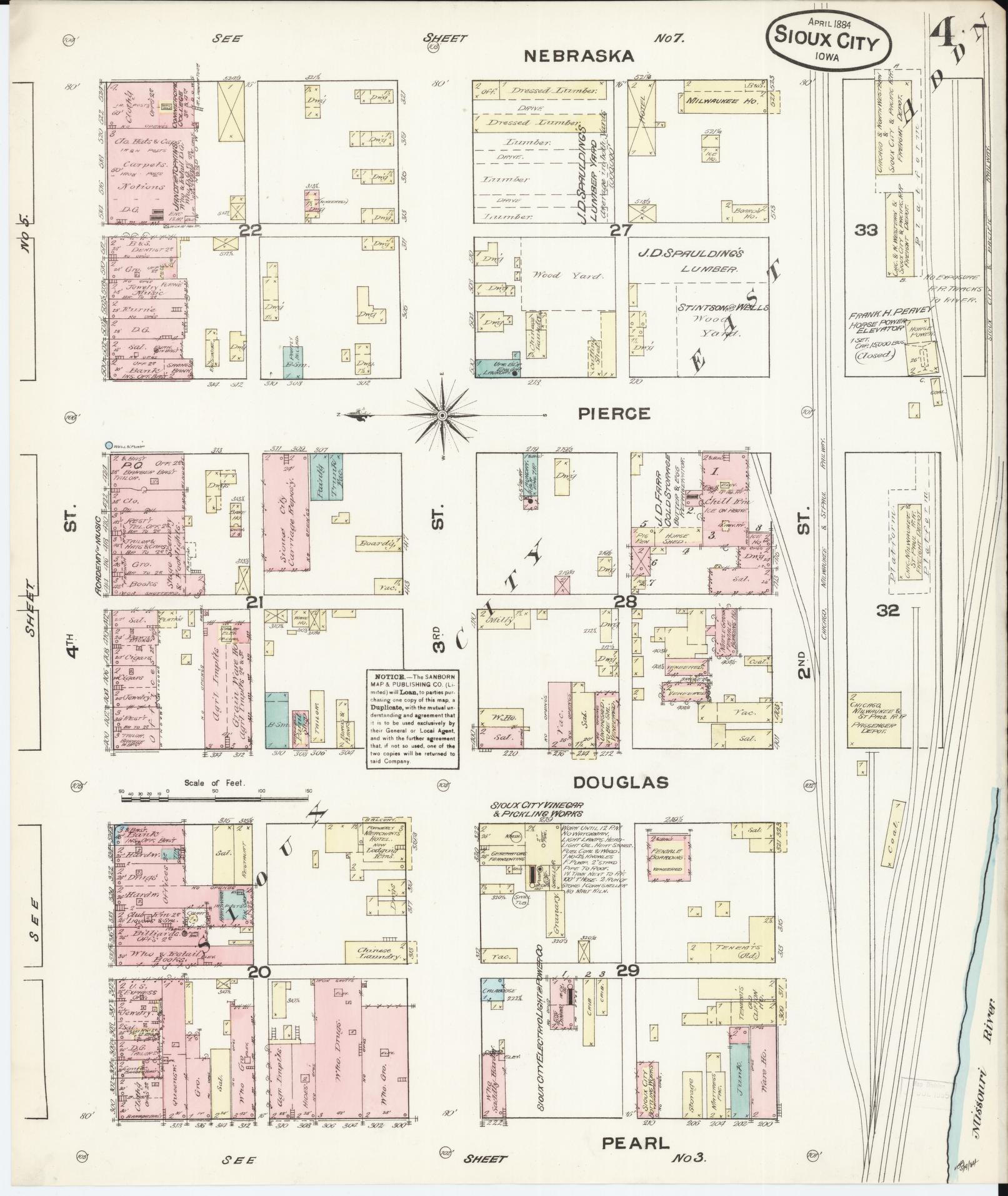 Sanborn Fire Insurance Map from Sioux City, Woodbury County, Iowa (1884), Sheet #0004 - Historic Sanborn Fire Insurance Map Print