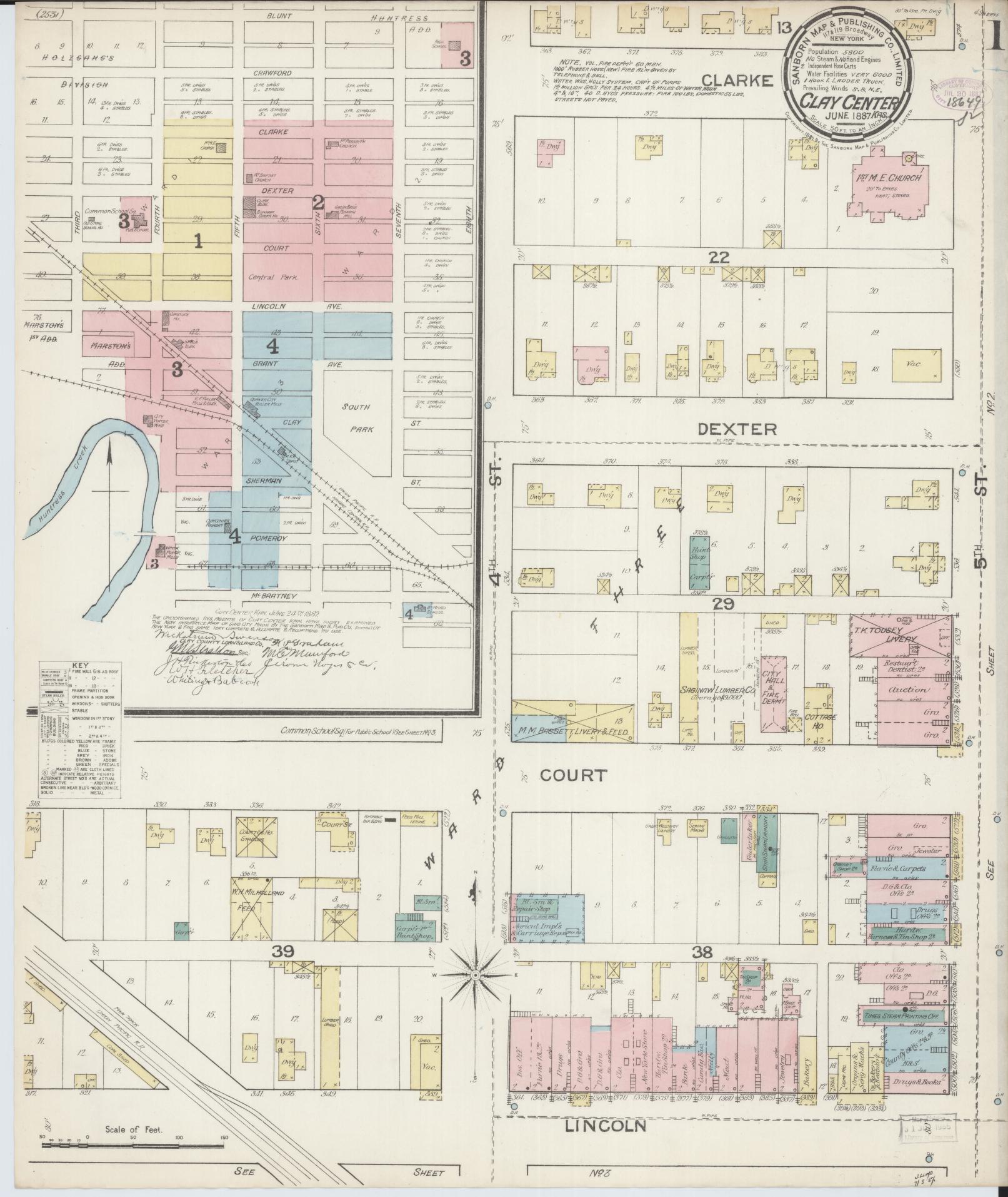 Sanborn Fire Insurance Map from Clay Center, Clay County, Kansas. (1887) – Historic Sanborn Fire Insurance Map Print
