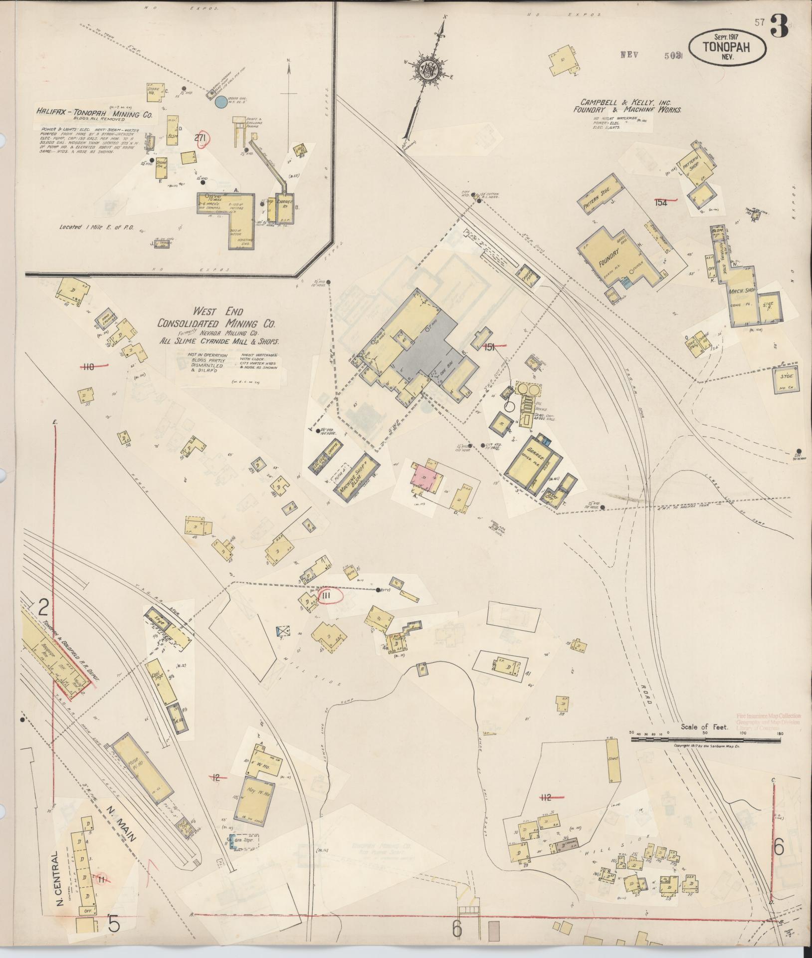 Sanborn Fire Insurance Map from Tonopah, Nye County, Nevada (1941), Sheet #0003 - Complete Map Set gallery image, historic Sanborn map, vintage wall art, Nevada Nevada