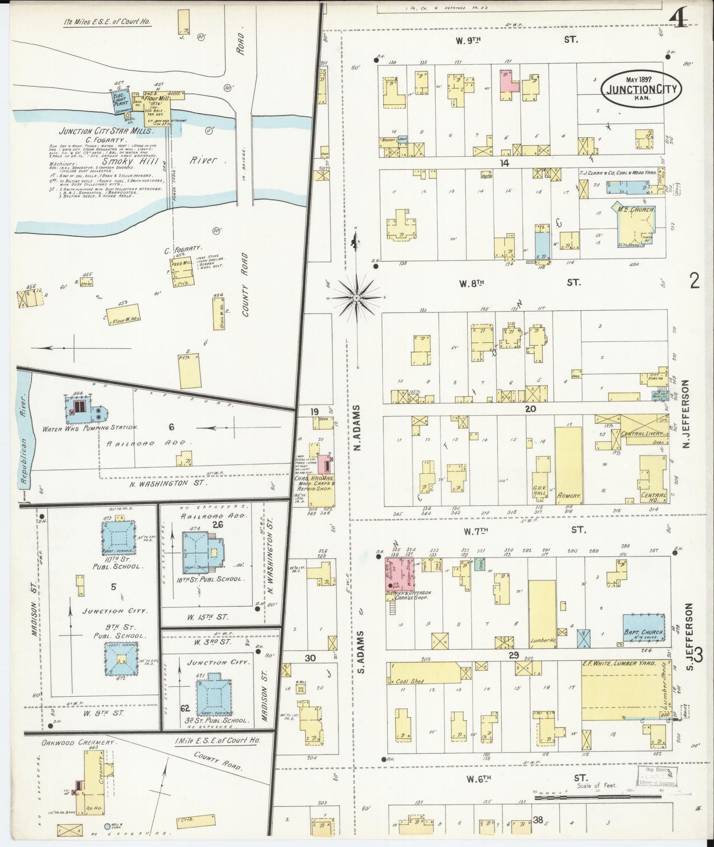Sanborn Fire Insurance Map from Junction City, Geary County, Kansas (1897), Sheet #0004 - Historic Sanborn Fire Insurance Map Print, vintage old map wall art, antique decor, genealogy gift, Kansas Kansas map