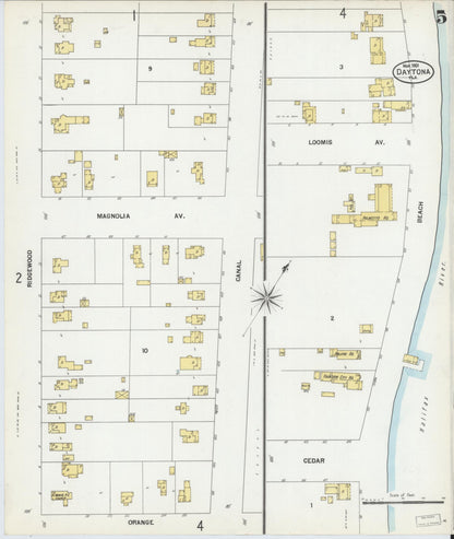 Sanborn Fire Insurance Map from Daytona, Volusia County, Florida (1901), Sheet #0005 - Complete Map Set gallery image, historic Sanborn map, vintage wall art, Florida Florida