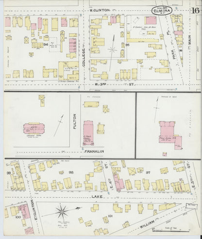 Sanborn Fire Insurance Map from Elmira, Chemung County, New York (1892), Sheet #0016 - Historic Sanborn Fire Insurance Map Print, vintage old map wall art, antique decor, genealogy gift, New York New York map