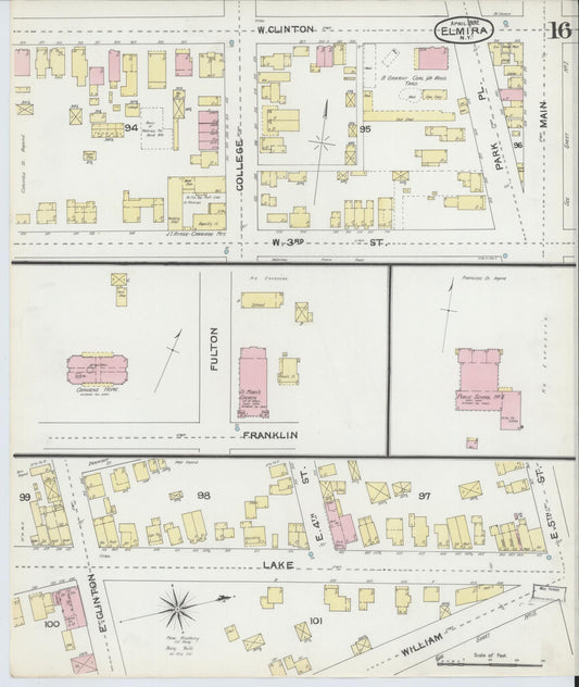 Sanborn Fire Insurance Map from Elmira, Chemung County, New York (1892), Sheet #0016 - Historic Sanborn Fire Insurance Map Print, vintage old map wall art, antique decor, genealogy gift, New York New York map