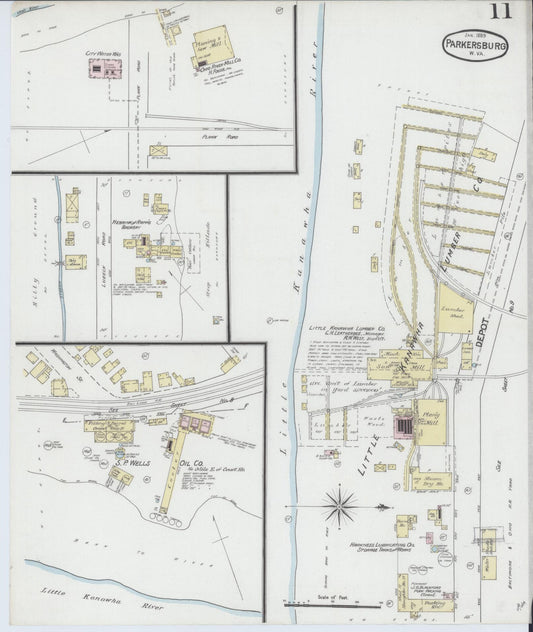 Sanborn Fire Insurance Map from Parkersburg, Wood County, West Virginia (1889), Sheet #0011 - Historic Sanborn Fire Insurance Map Print, vintage old map wall art, antique decor, genealogy gift, West Virginia West Virginia map