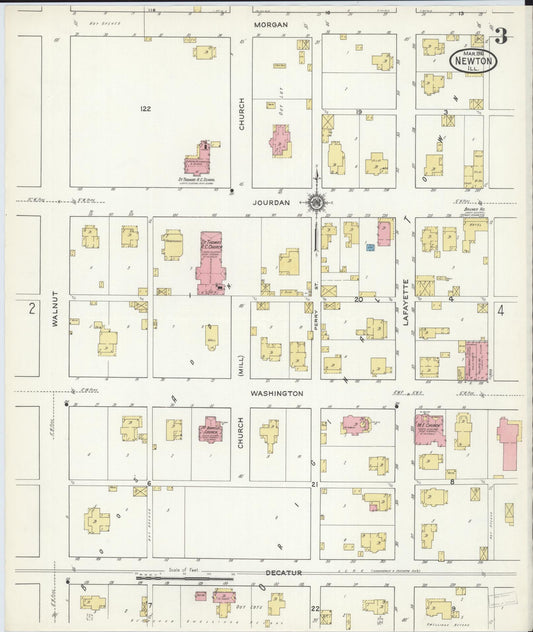 Sanborn Fire Insurance Map from Newton, Jasper County, Illinois (1916), Sheet #0003 - Historic Sanborn Fire Insurance Map Print, vintage old map wall art, antique decor, genealogy gift, Illinois Illinois map