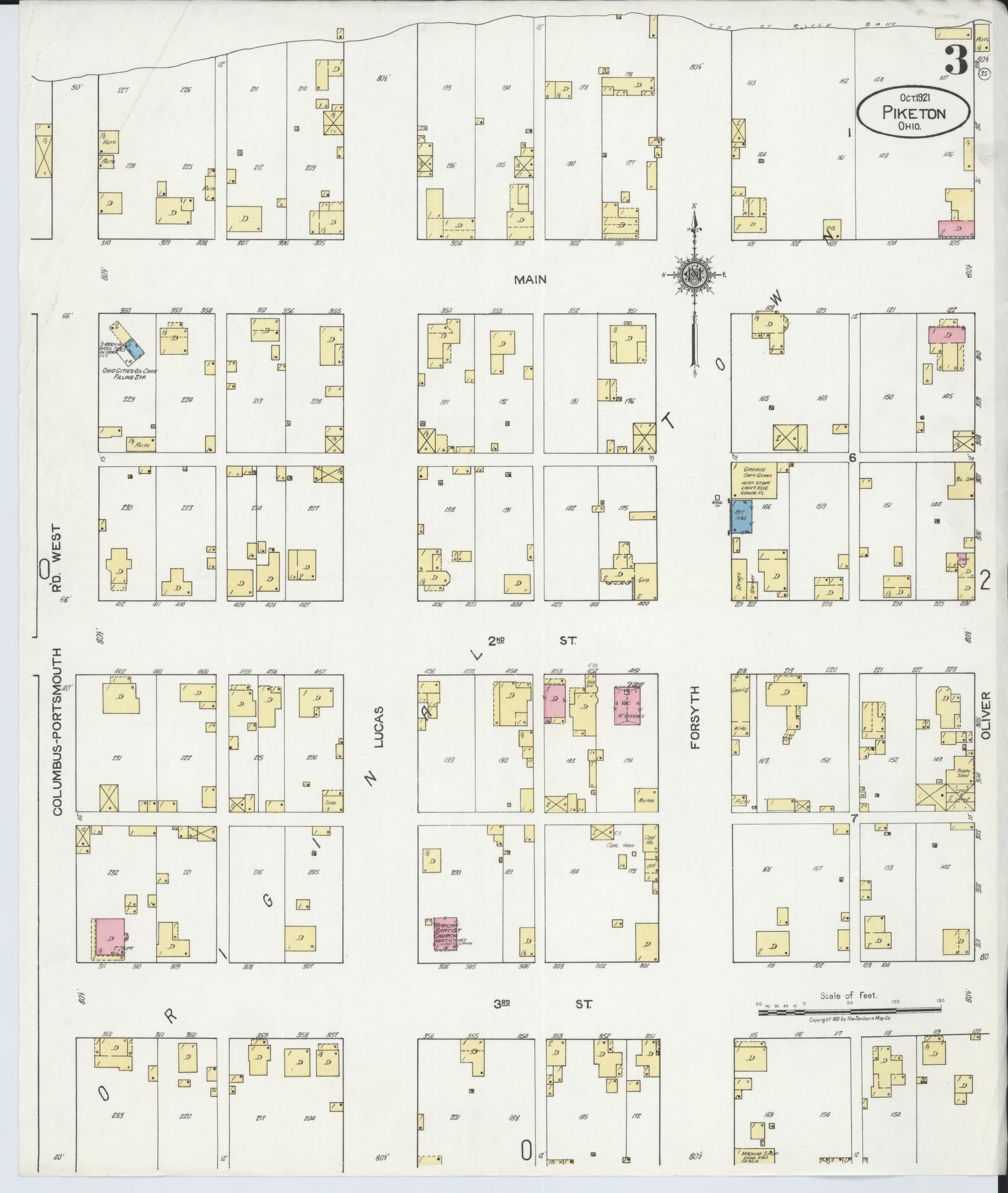 Sanborn Fire Insurance Map from Piketon, Pike County, Ohio (1921), Sheet #0003 - Complete Map Set gallery image, historic Sanborn map, vintage wall art, Ohio Ohio