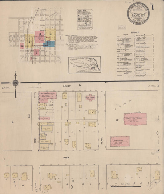 Sanborn Fire Insurance Map from Geneva, Fillmore County, Nebraska (1922), Sheet #0001 - Historic Sanborn Fire Insurance Map Print, vintage old map wall art, antique decor, genealogy gift, Nebraska Nebraska map