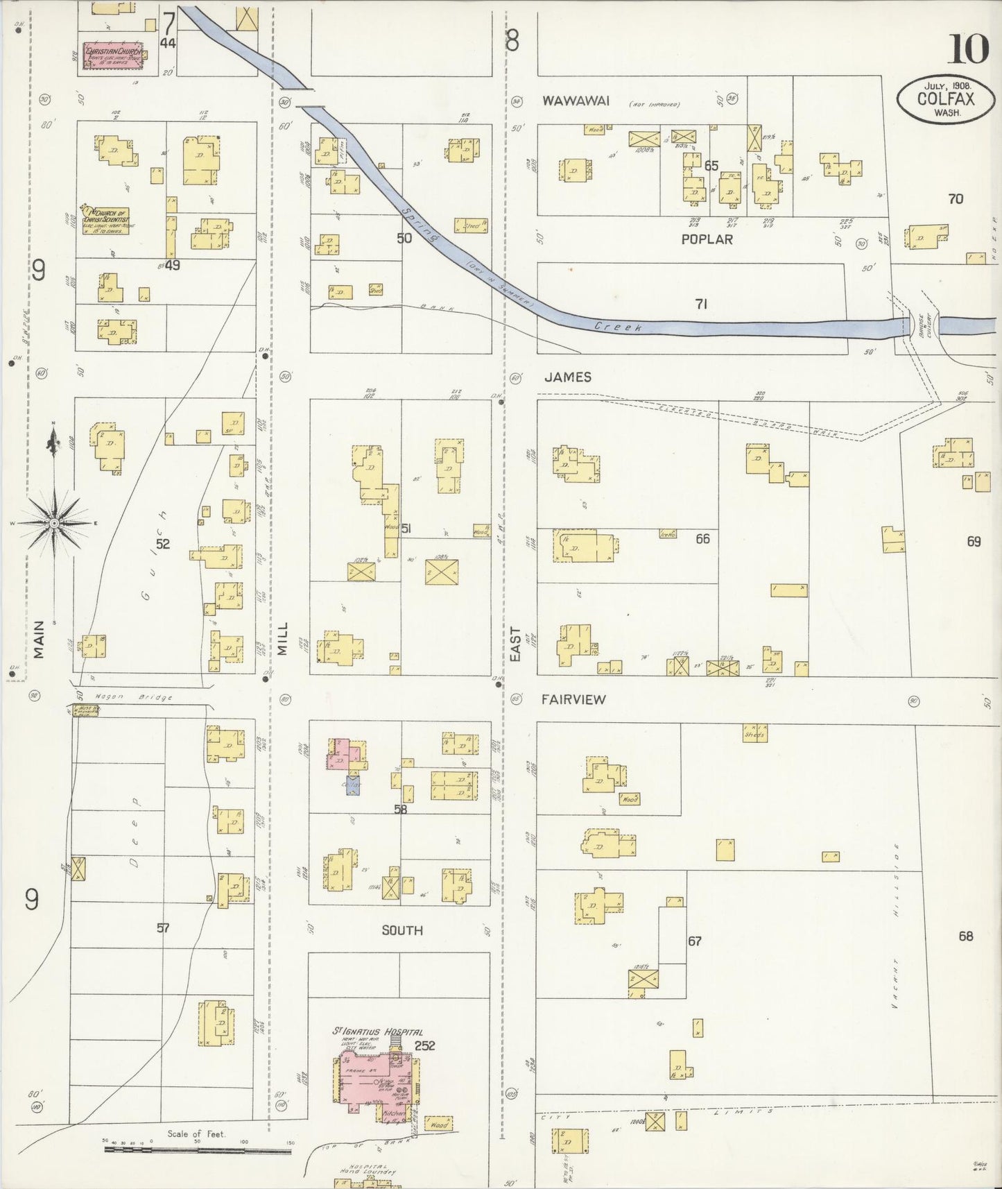 Sanborn Fire Insurance Map from Colfax, Whitman County, Washington (1908), Sheet #0010 - Complete Map Set gallery image, historic Sanborn map, vintage wall art, Washington Washington