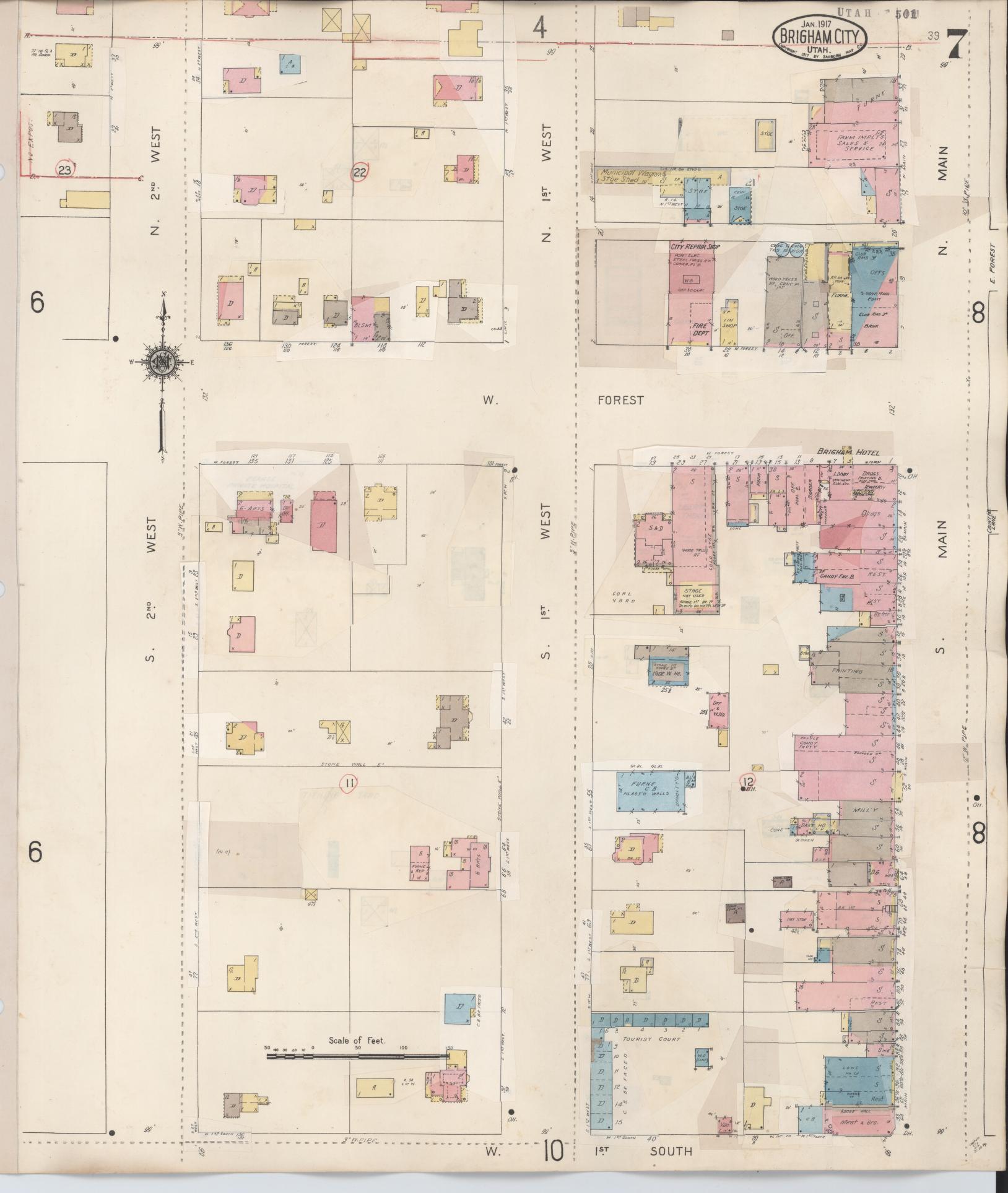 Sanborn Fire Insurance Map from Brigham City, Box Elder County, Utah (1949), Sheet #0007 - Historic Sanborn Fire Insurance Map Print, vintage old map wall art, antique decor, genealogy gift, Utah Utah map