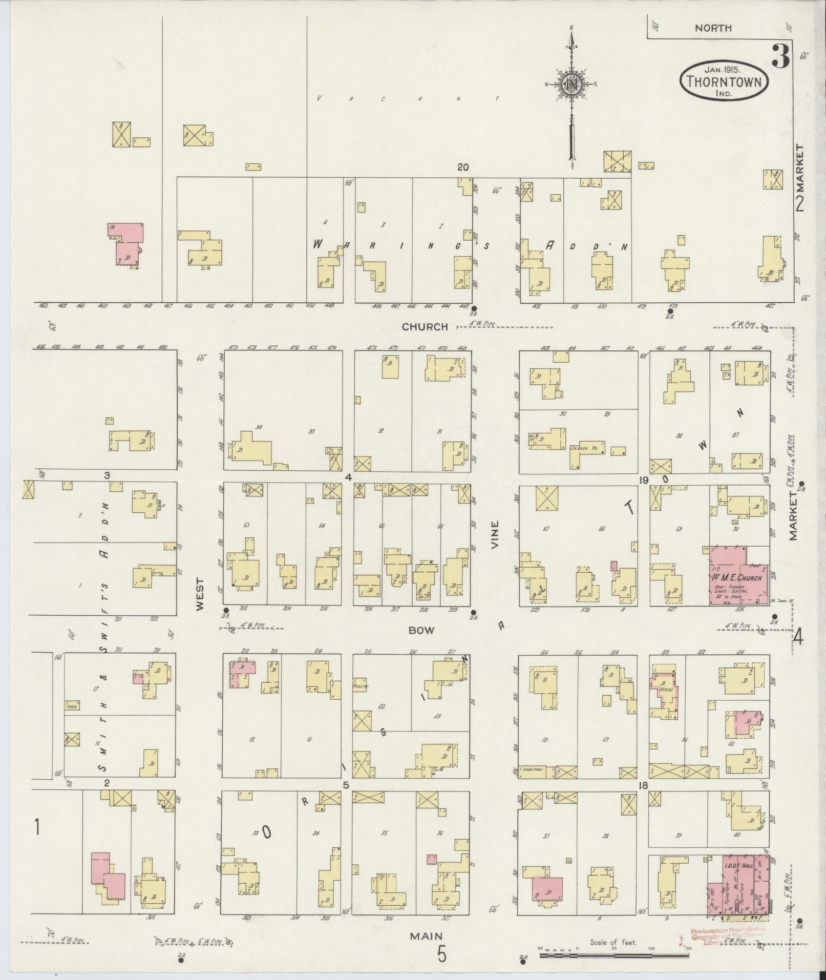 Sanborn Fire Insurance Map from Thorntown, Boone County, Indiana (1915), Sheet #0003 - Historic Sanborn Fire Insurance Map Print, vintage old map wall art, antique decor, genealogy gift, Indiana Indiana map