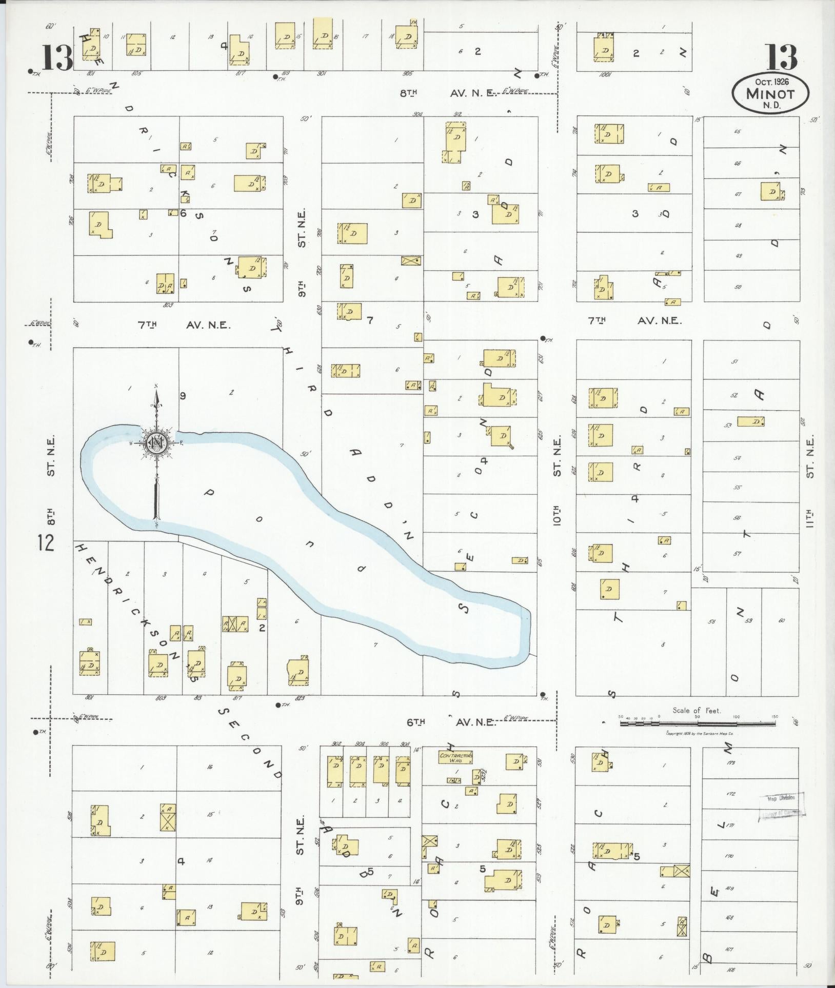 Sanborn Fire Insurance Map from Minot, Ward County, North Dakota (1926), Sheet #0013 - Historic Sanborn Fire Insurance Map Print, vintage old map wall art, antique decor, genealogy gift, North Dakota North Dakota map