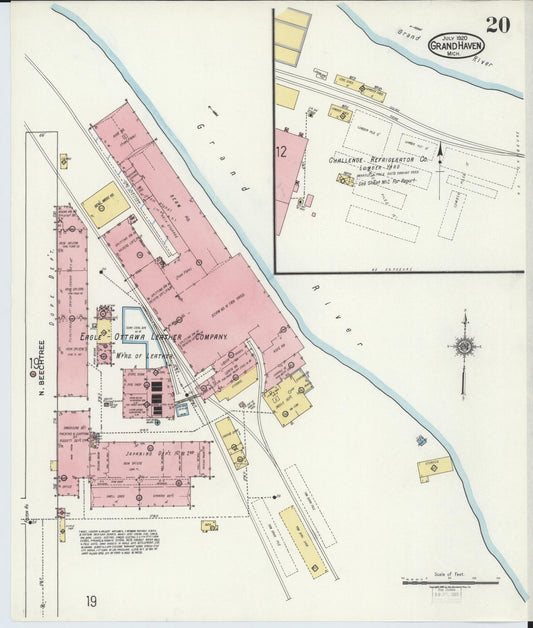 Sanborn Fire Insurance Map from Grand Haven, Ottawa County, Michigan (1920), Sheet #0020 - Historic Sanborn Fire Insurance Map Print, vintage old map wall art, antique decor, genealogy gift, Michigan Michigan map