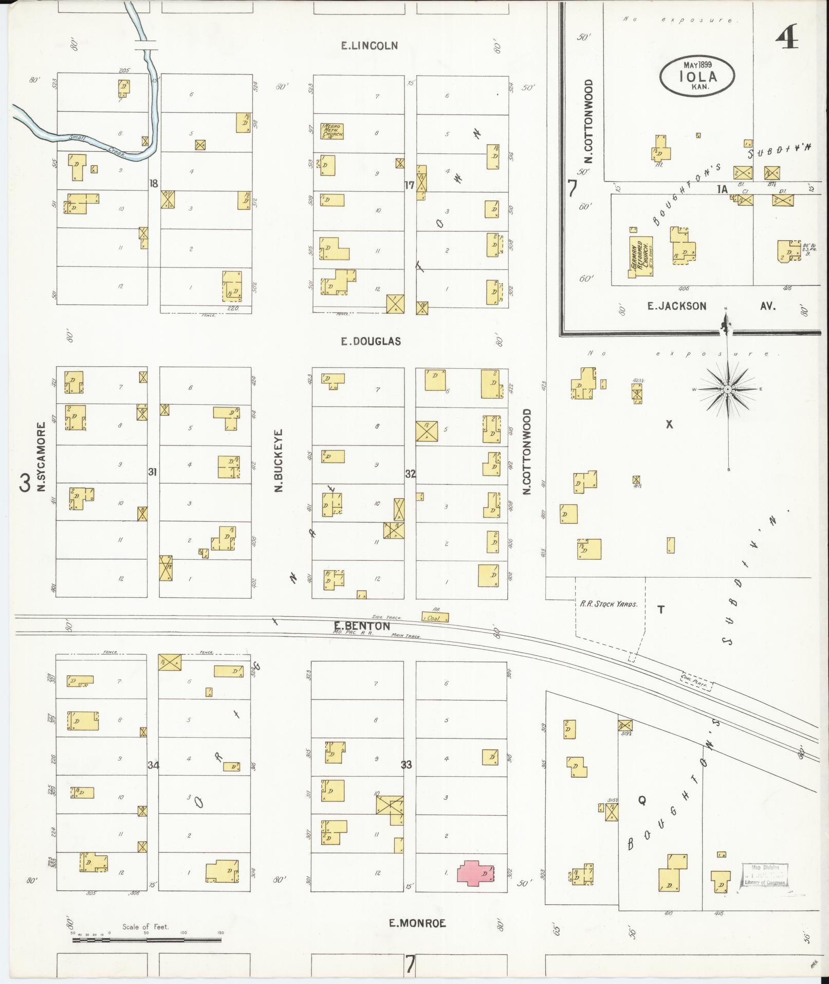 Sanborn Fire Insurance Map from Iola, Allen County, Kansas (1899), Sheet #0004 - Historic Sanborn Fire Insurance Map Print, vintage old map wall art, antique decor, genealogy gift, Kansas Kansas map