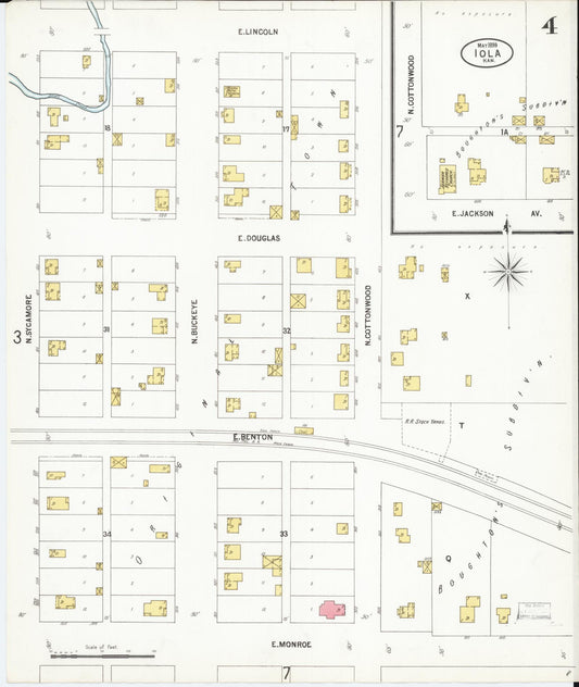 Sanborn Fire Insurance Map from Iola, Allen County, Kansas (1899), Sheet #0004 - Historic Sanborn Fire Insurance Map Print, vintage old map wall art, antique decor, genealogy gift, Kansas Kansas map