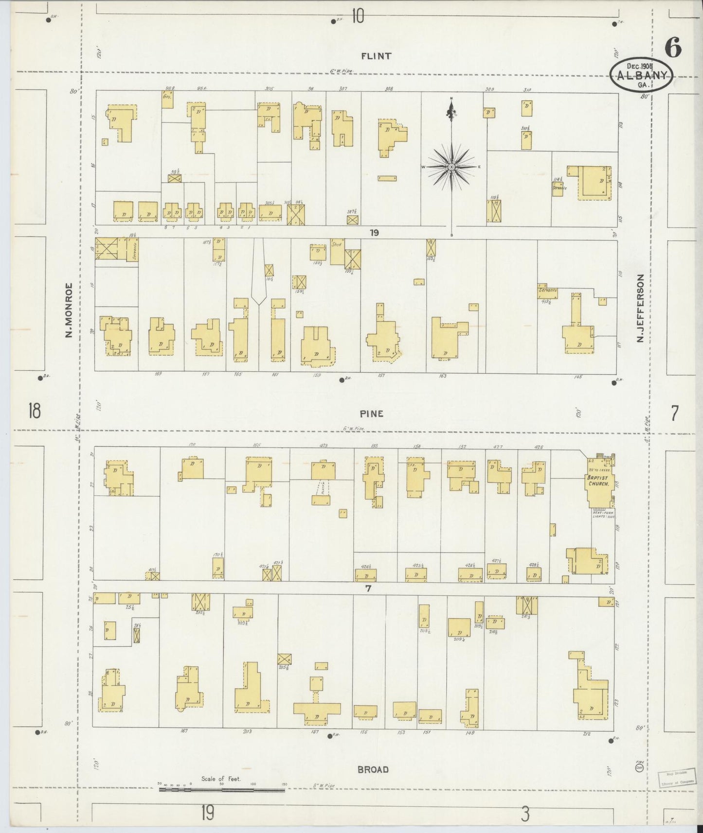Sanborn Fire Insurance Map from Albany, Dougherty County, Georgia (1905), Sheet #0006 - Historic Sanborn Fire Insurance Map Print, vintage old map wall art, antique decor, genealogy gift, Georgia Georgia map
