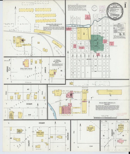 Sanborn Fire Insurance Map from Standish, Arenac County, Michigan (1901), Sheet #0001 - Complete Map Set gallery image, historic Sanborn map, vintage wall art, Michigan Michigan