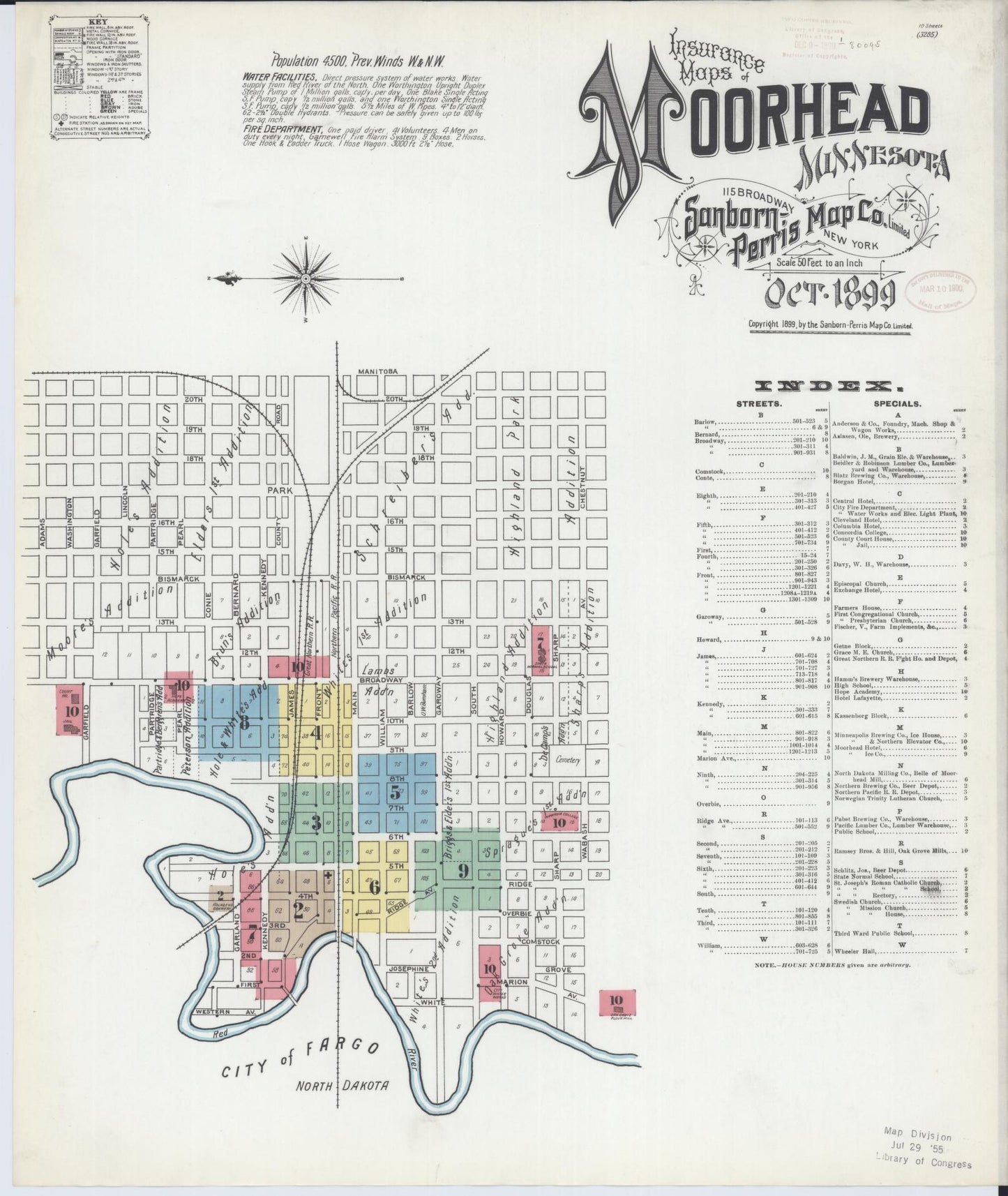 Sanborn Fire Insurance Map from Moorhead, Clay County, Minnesota (1899), Sheet #0001 - Historic Sanborn Fire Insurance Map Print, vintage old map wall art, antique decor, genealogy gift, Minnesota Minnesota map