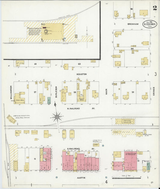 Sanborn Fire Insurance Map from Giddings, Lee County, Texas (1906), Sheet #0002 - Historic Sanborn Fire Insurance Map Print, vintage old map wall art, antique decor, genealogy gift, Texas Texas map