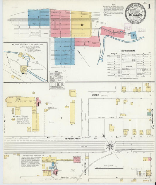 Sanborn Fire Insurance Map from Mount Union, Huntingdon County, Pennsylvania (1904), Sheet #0001 - Historic Sanborn Fire Insurance Map Print, vintage old map wall art, antique decor, genealogy gift, Pennsylvania Pennsylvania map