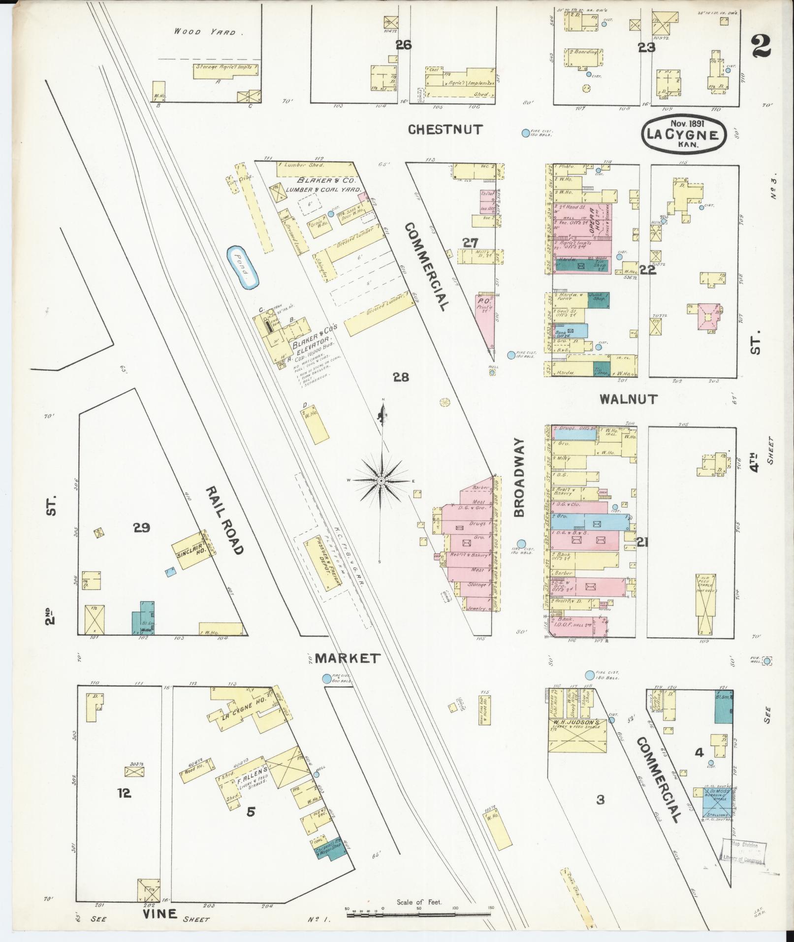 Sanborn Fire Insurance Map from La Cynge, Linn County, Kansas (1891), Sheet #0002 - Complete Map Set gallery image, historic Sanborn map, vintage wall art, Kansas Kansas