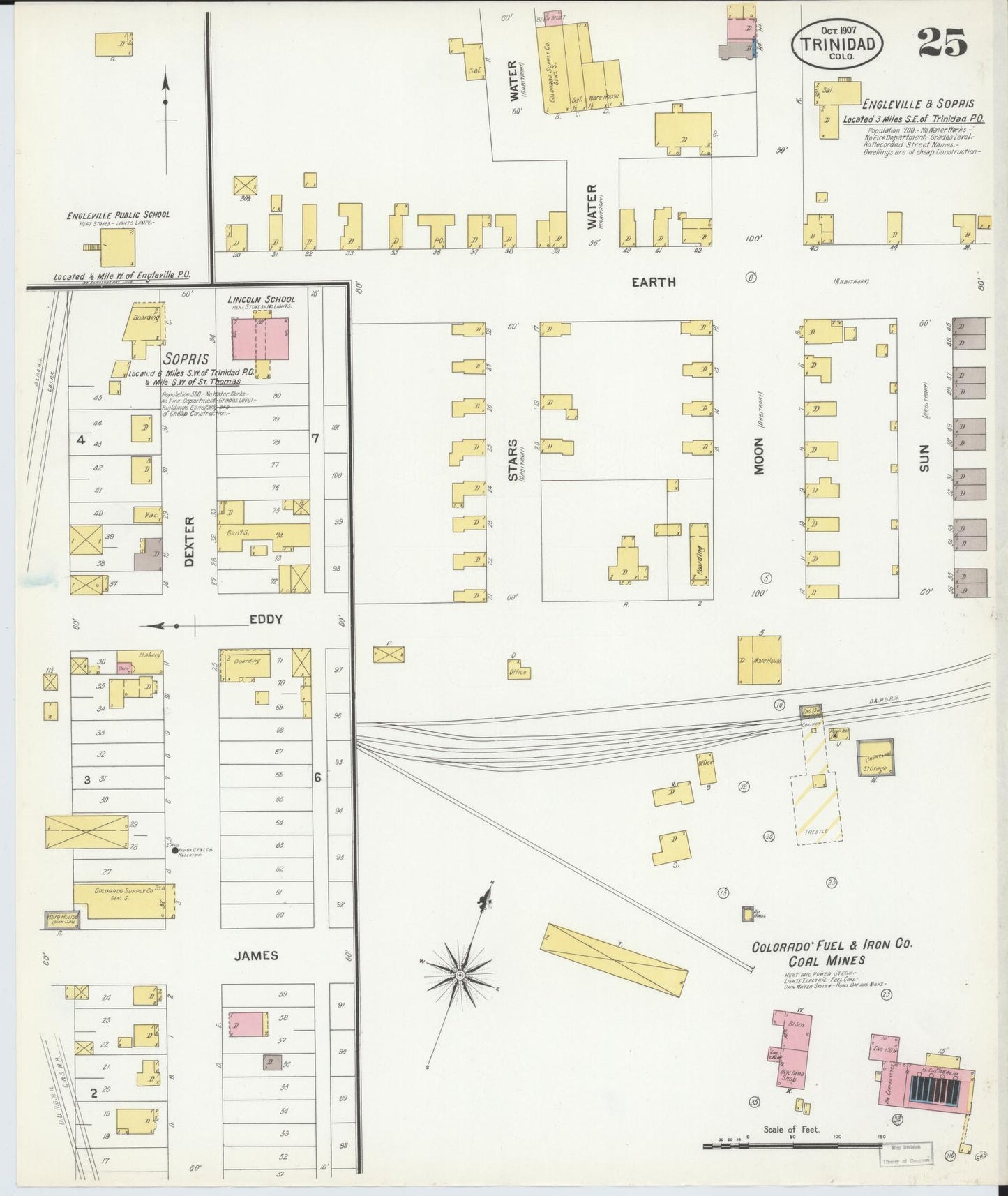 Sanborn Fire Insurance Map from Trinidad, Las Animas County, Colorado (1907), Sheet #0025 - Complete Map Set gallery image, historic Sanborn map, vintage wall art, Colorado Colorado