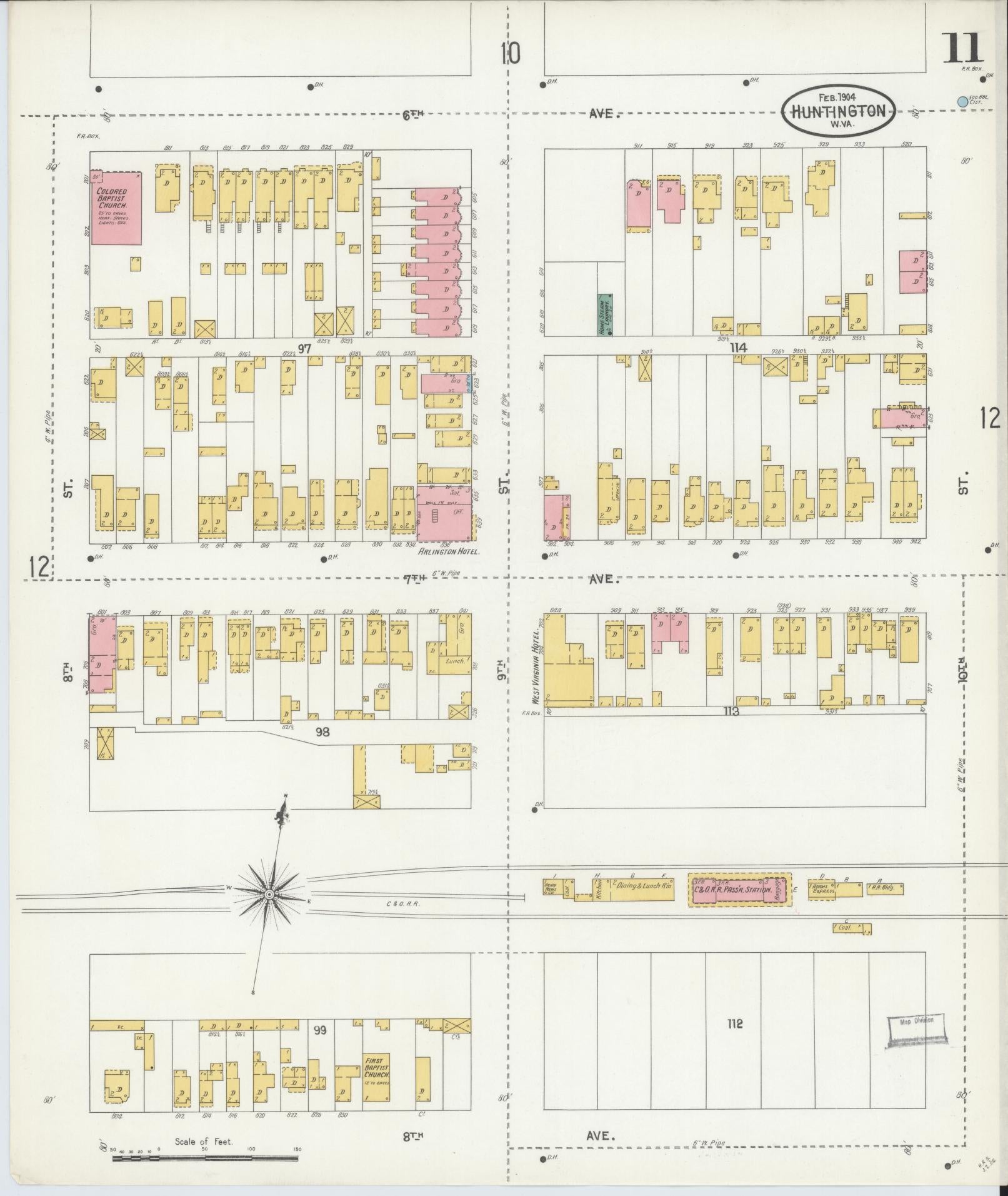 Sanborn Fire Insurance Map from Huntington, Cabell County, West Virginia (1904), Sheet #0011 - Complete Map Set gallery image, historic Sanborn map, vintage wall art, West Virginia West Virginia