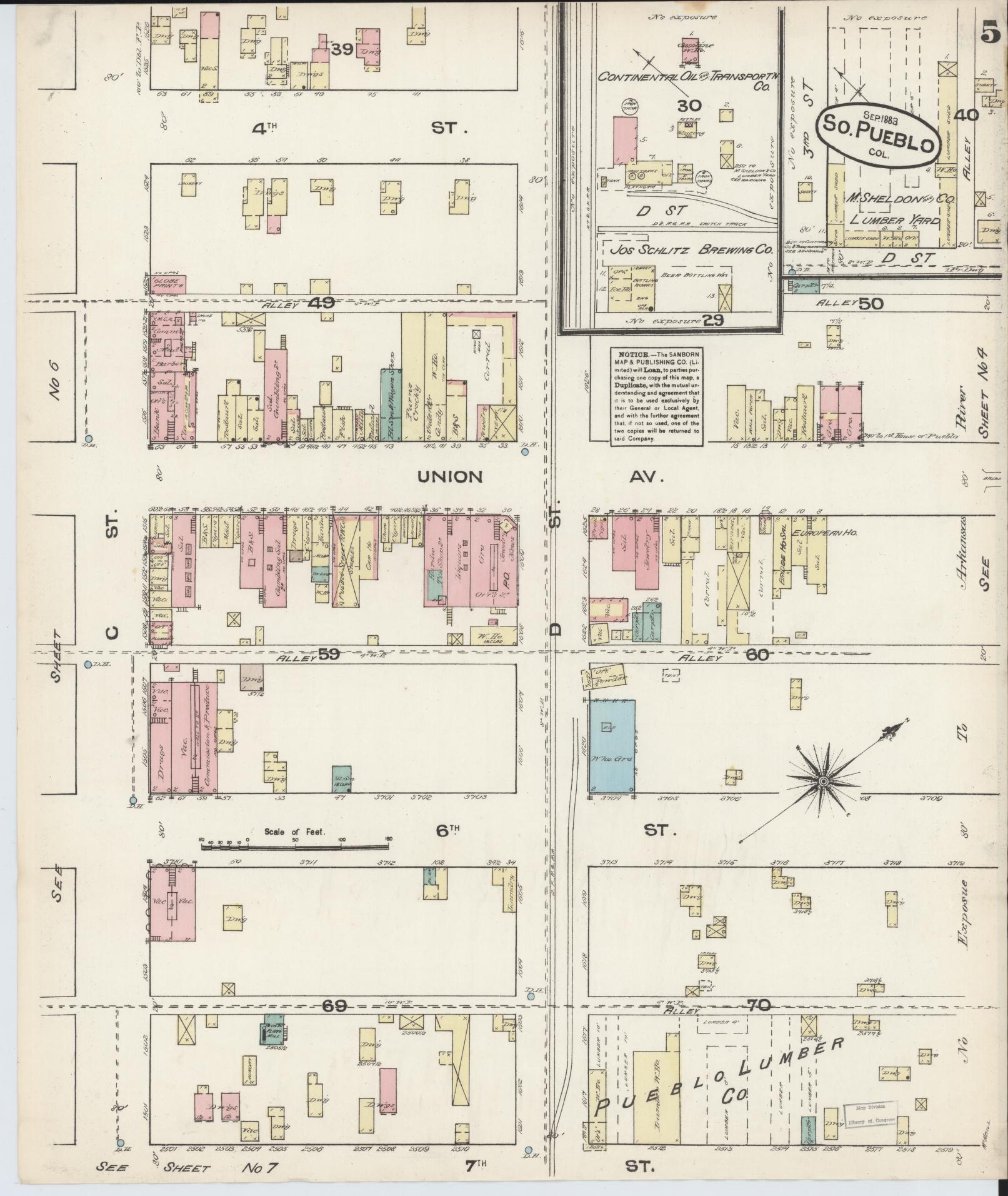 Sanborn Fire Insurance Map from Pueblo, Pueblo County, Colorado (1883), Sheet #0005 - Complete Map Set gallery image, historic Sanborn map, vintage wall art, Colorado Colorado