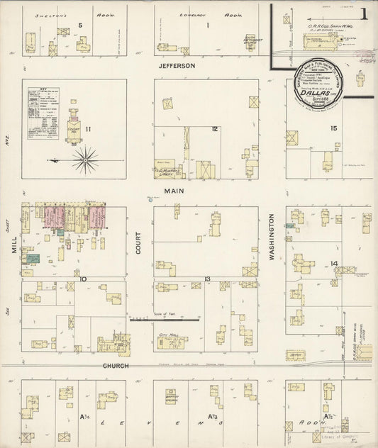 Sanborn Fire Insurance Map from Dallas, Polk County, Oregon (1888), Sheet #0001 - Historic Sanborn Fire Insurance Map Print, vintage old map wall art, antique decor, genealogy gift, Oregon Oregon map