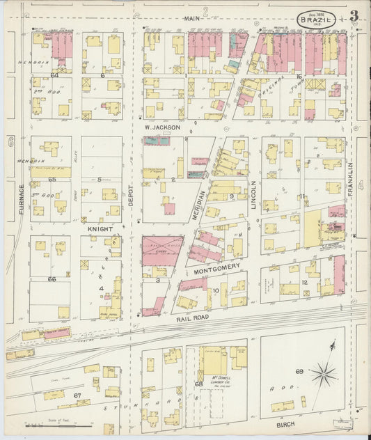 Sanborn Fire Insurance Map from Brazil, Clay County, Indiana (1892), Sheet #0003 - Historic Sanborn Fire Insurance Map Print, vintage old map wall art, antique decor, genealogy gift, Indiana Indiana map