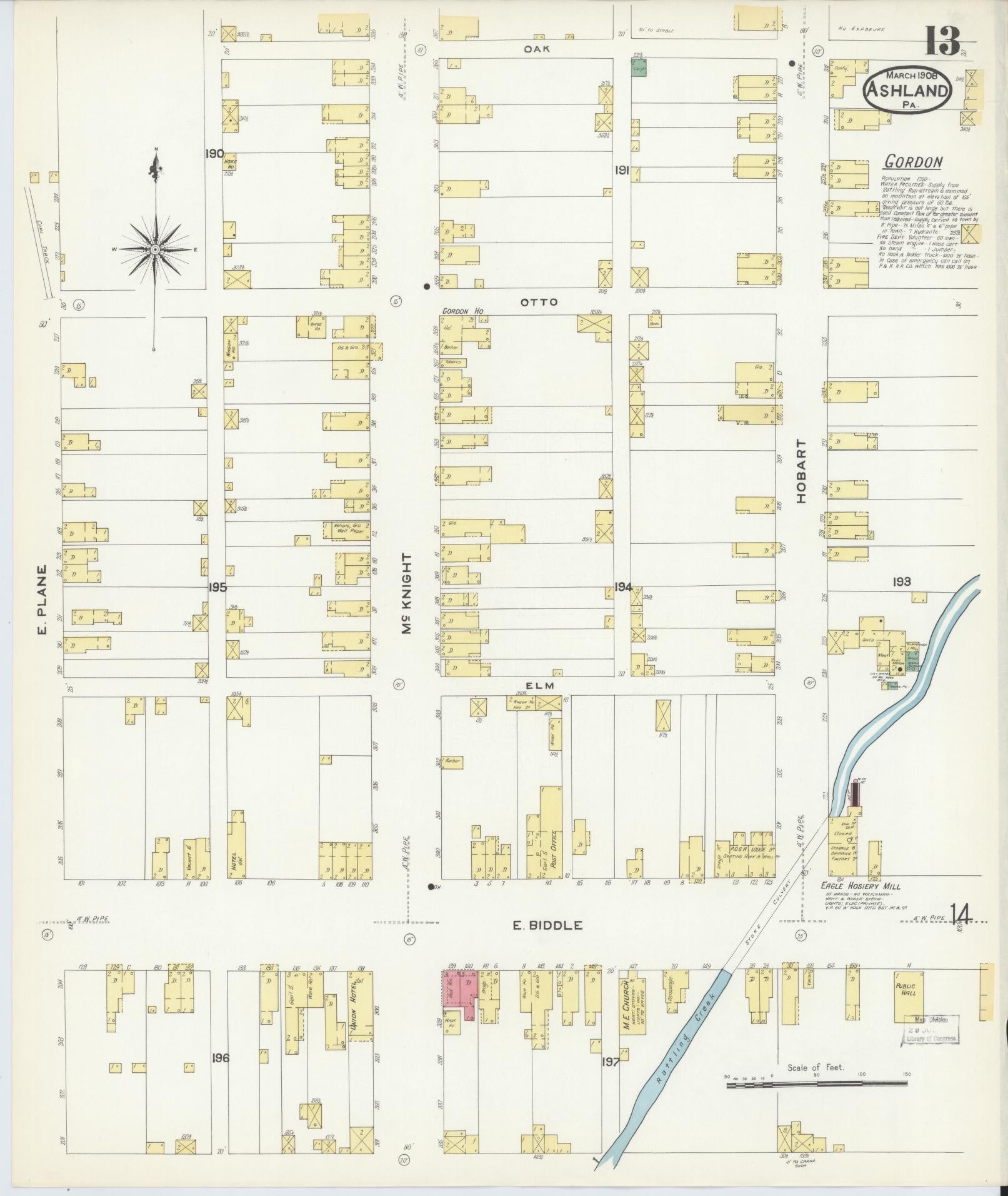 Sanborn Fire Insurance Map from Ashland, Schuylkill County, Pennsylvania (1908), Sheet #0013 - Historic Sanborn Fire Insurance Map Print, vintage old map wall art, antique decor, genealogy gift, Pennsylvania Pennsylvania map