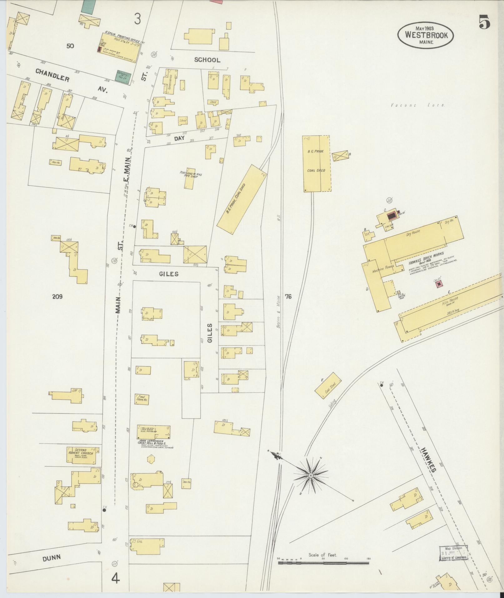 Sanborn Fire Insurance Map from Westbrook, Cumberland County, Maine (1903), Sheet #0005 - Complete Map Set gallery image, historic Sanborn map, vintage wall art, Maine Maine