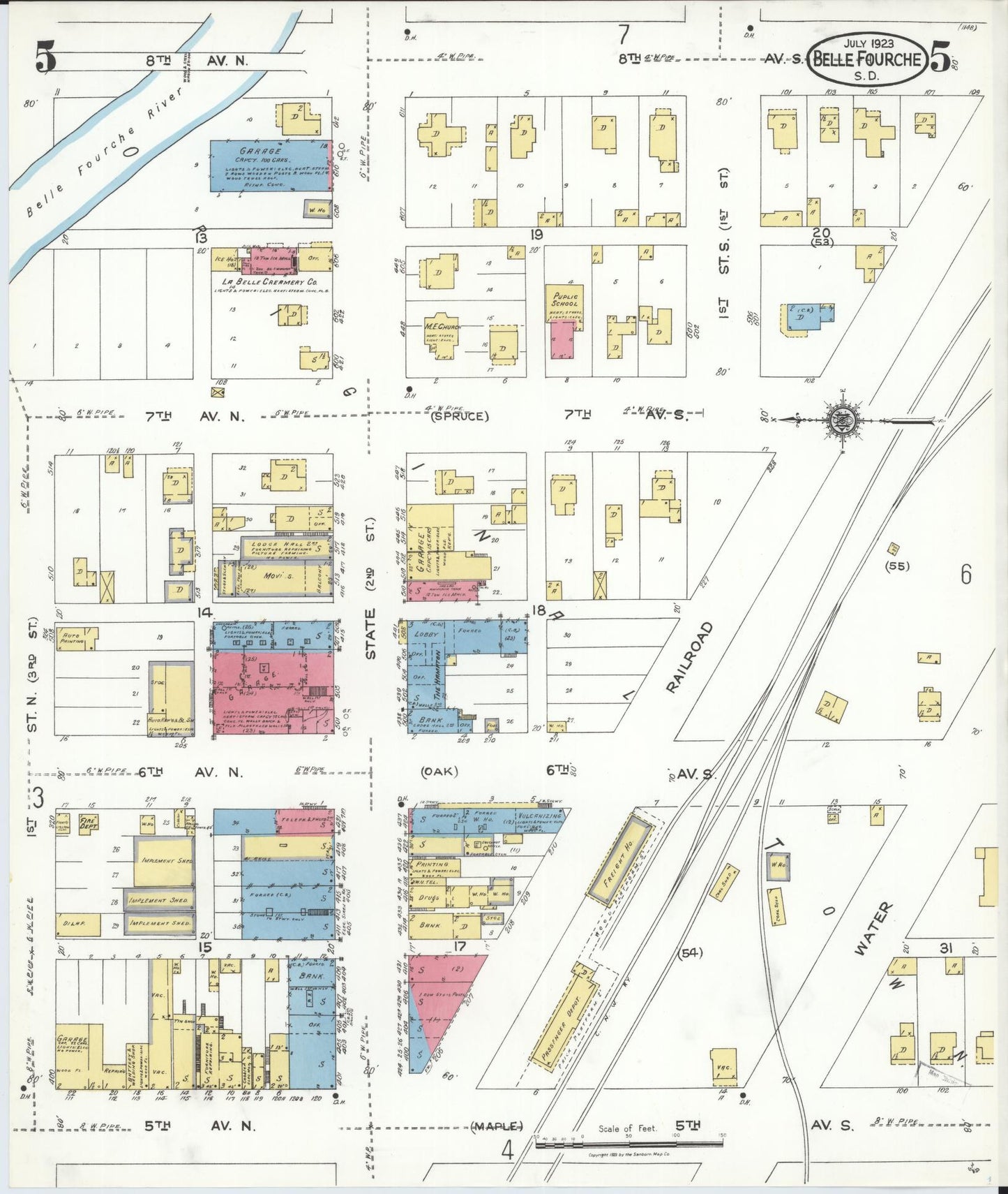Sanborn Fire Insurance Map from Belle Fourche, Butte County, South Dakota (1923), Sheet #0005 - Complete Map Set gallery image, historic Sanborn map, vintage wall art, South Dakota South Dakota