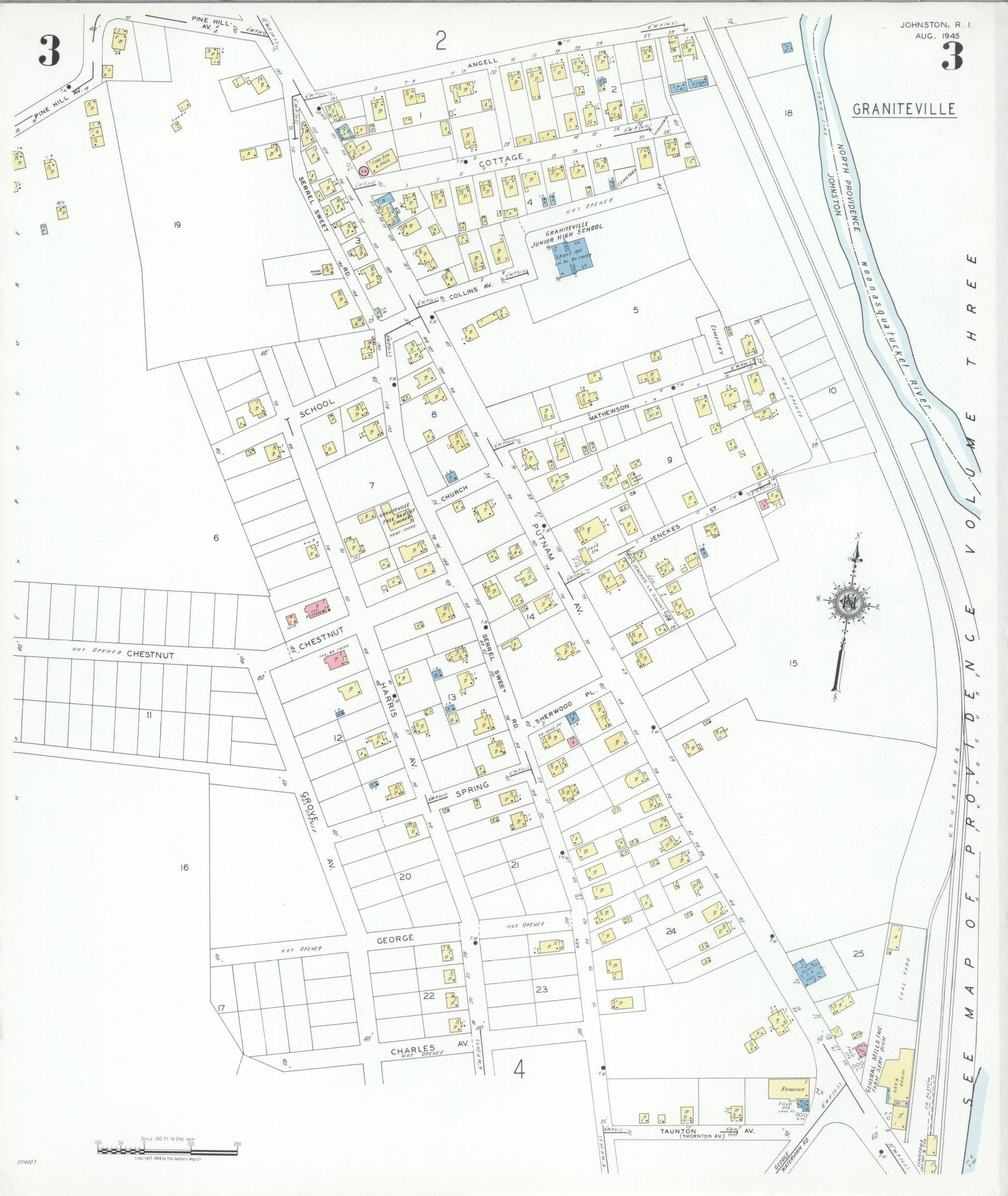 Sanborn Fire Insurance Map from Johnston, Providence County, Rhode Island (1945), Sheet #0003 - Historic Sanborn Fire Insurance Map Print, vintage old map wall art, antique decor, genealogy gift, Rhode Island Rhode Island map