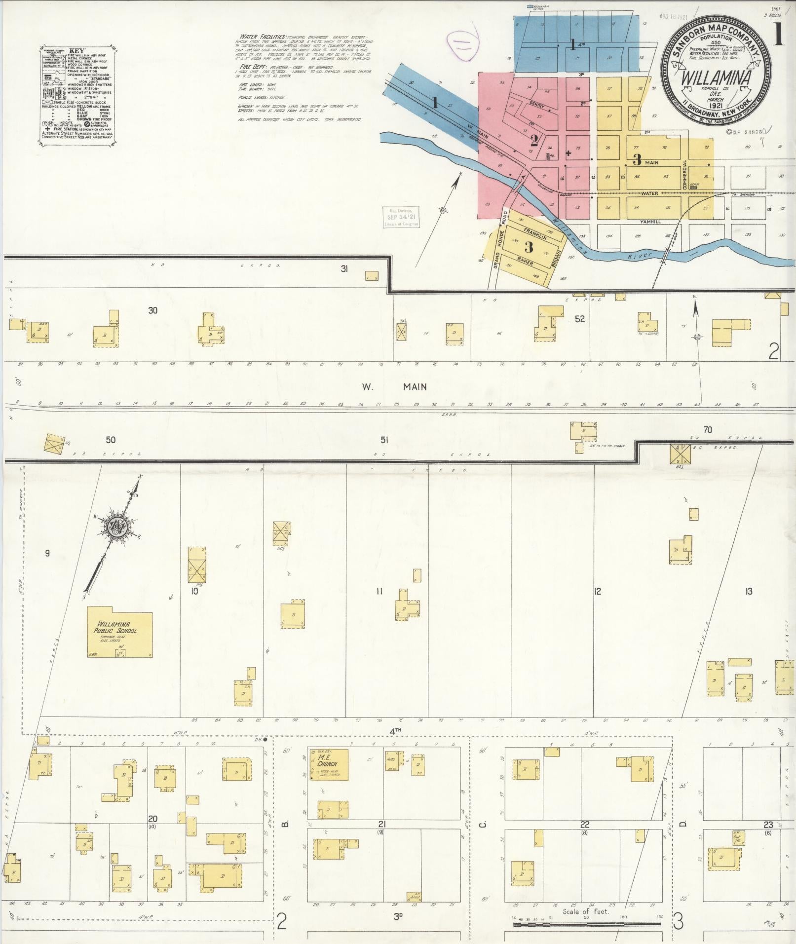 Sanborn Fire Insurance Map from Willamina, Yamhill County, Oregon (1921), Sheet #0001 - Complete Map Set gallery image, historic Sanborn map, vintage wall art, Oregon Oregon