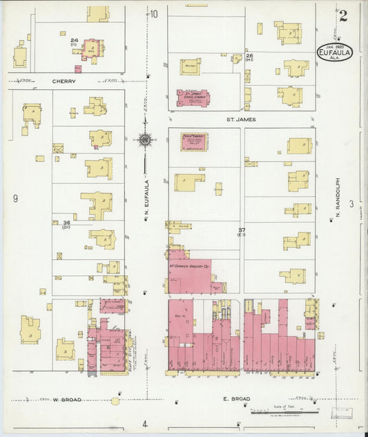 Sanborn Fire Insurance Map from Eufaula, Barbour County, Alabama (1920), Sheet #0002 - Historic Sanborn Fire Insurance Map Print, vintage old map wall art, antique decor, genealogy gift, Alabama Alabama map
