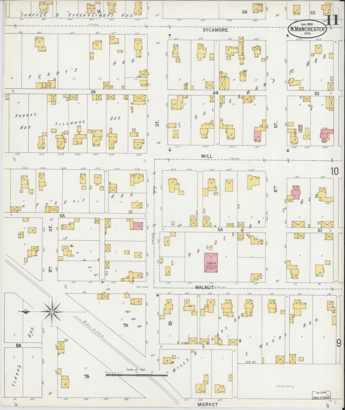 Sanborn Fire Insurance Map from North Manchester, Wabash County, Indiana (1900), Sheet #0011 - Complete Map Set gallery image, historic Sanborn map, vintage wall art, Indiana Indiana