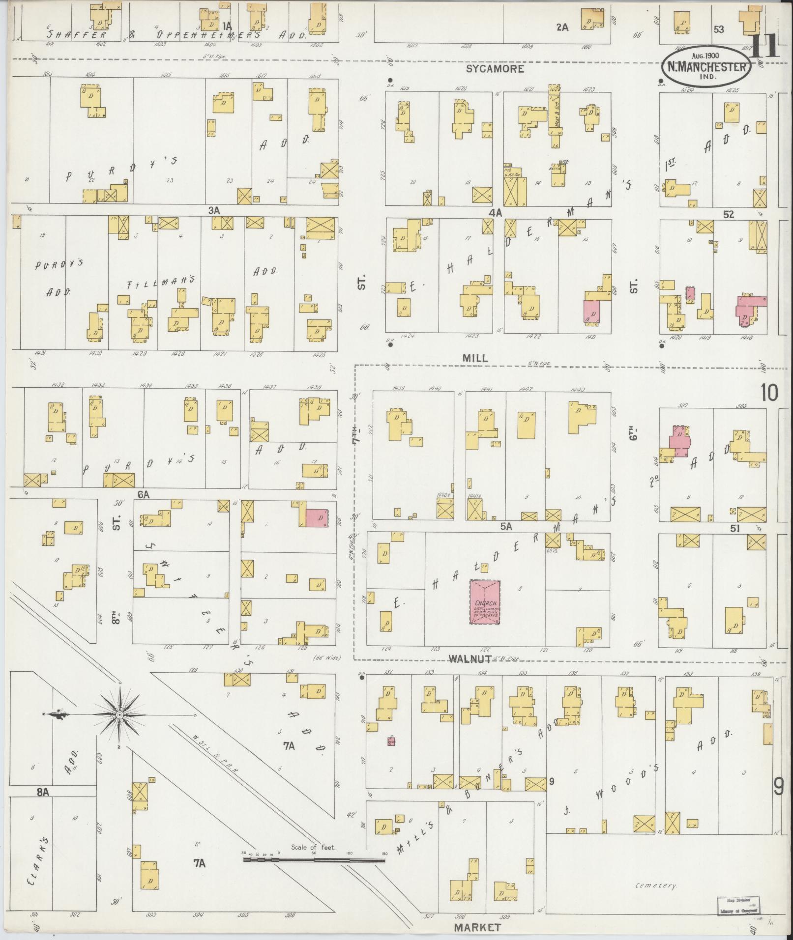 Sanborn Fire Insurance Map from North Manchester, Wabash County, Indiana (1900), Sheet #0011 - Complete Map Set gallery image, historic Sanborn map, vintage wall art, Indiana Indiana